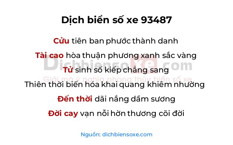 Dịch thơ biển số 93487