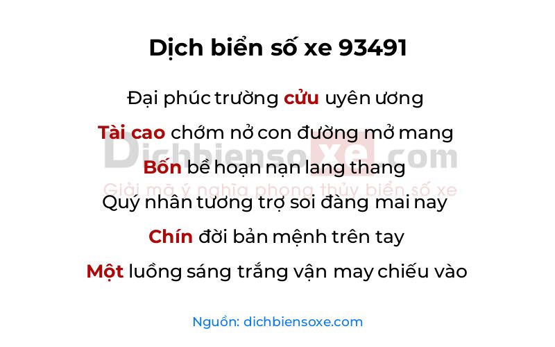 Dịch thơ biển số 93491