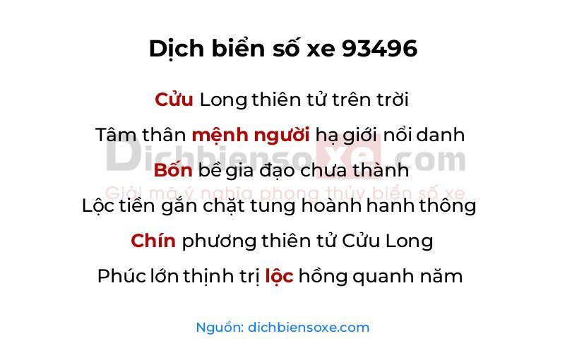 Dịch thơ biển số 93496