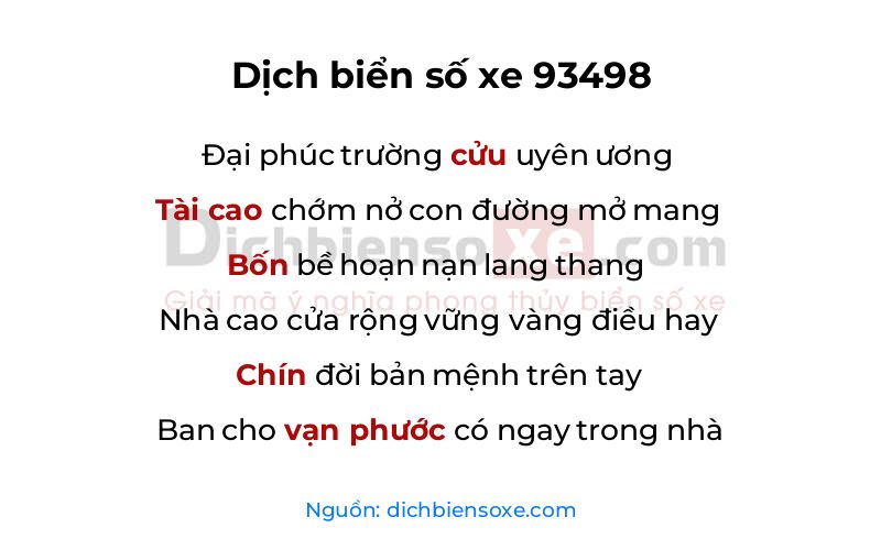 Dịch thơ biển số 93498