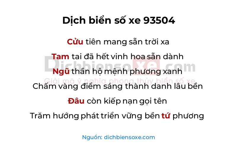 Dịch thơ biển số 93504