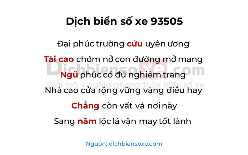 Dịch thơ biển số 93505