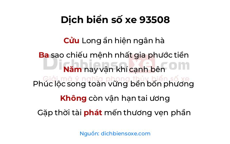 Dịch thơ biển số 93508