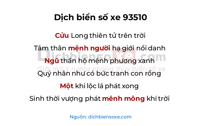 Dịch thơ biển số 93510
