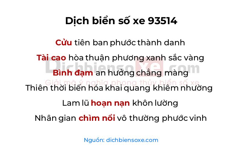 Dịch thơ biển số 93514