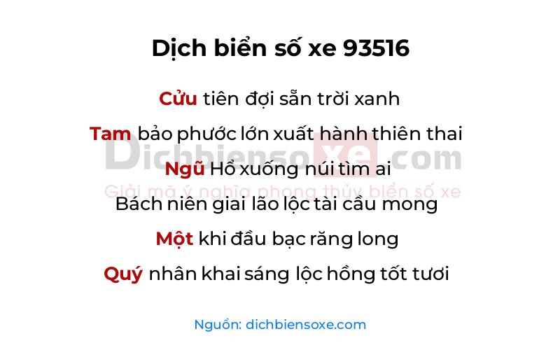 Dịch thơ biển số 93516