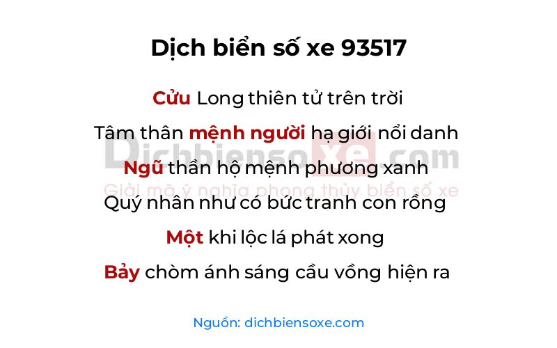 Dịch thơ biển số 93517