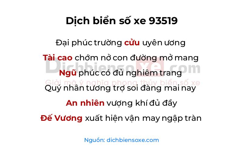 Dịch thơ biển số 93519