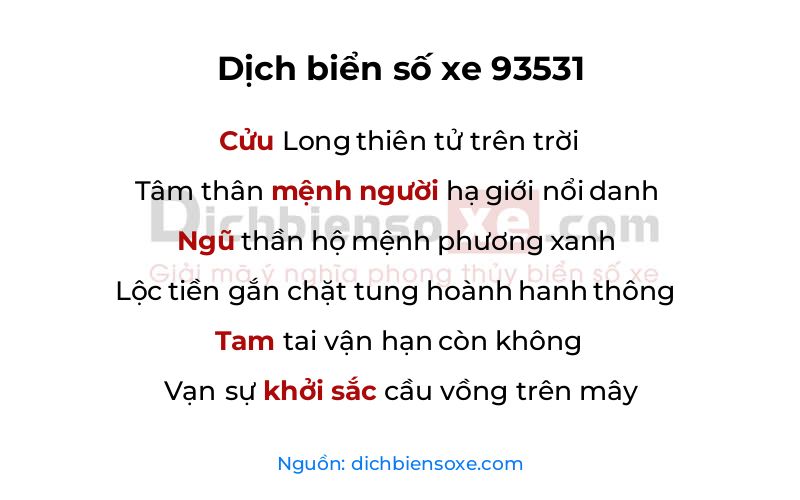 Dịch thơ biển số 93531