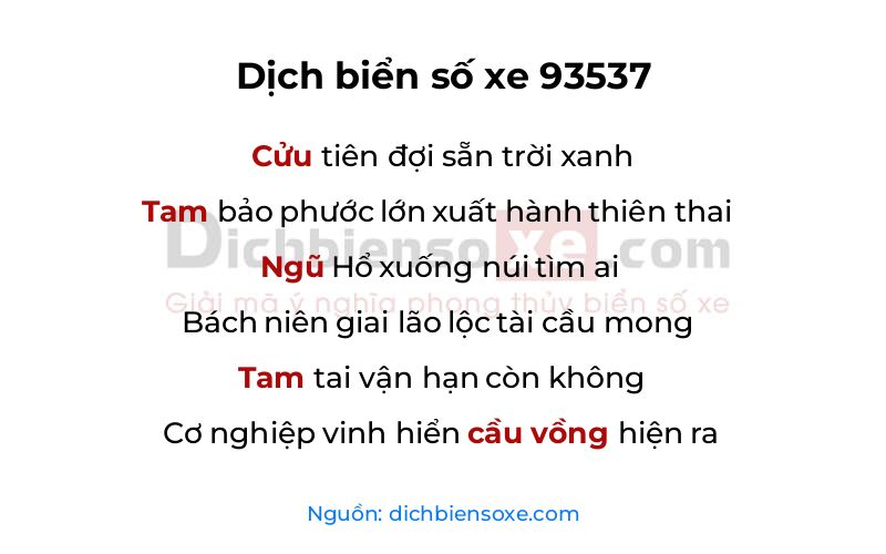 Dịch thơ biển số 93537