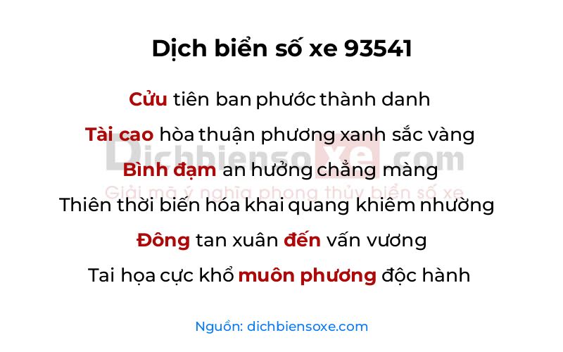 Dịch thơ biển số 93541