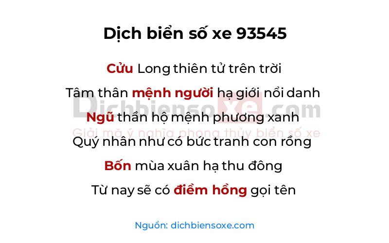 Dịch thơ biển số 93545