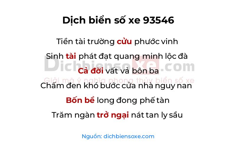 Dịch thơ biển số 93546
