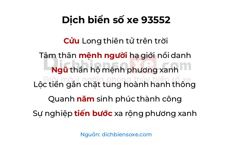Dịch thơ biển số 93552