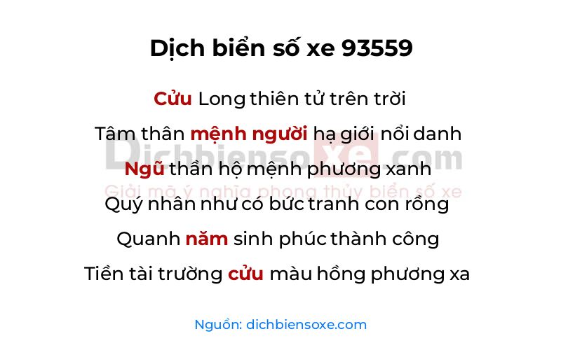 Dịch thơ biển số 93559