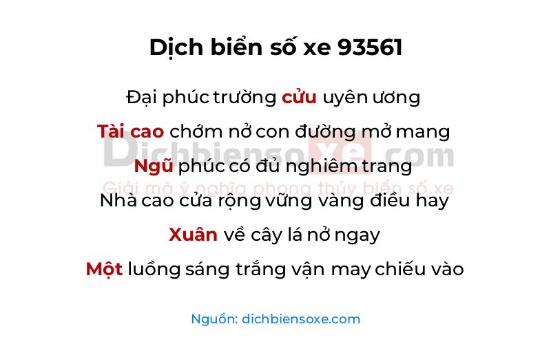 Dịch thơ biển số 93561