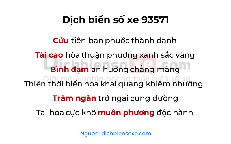 Dịch thơ biển số 93571