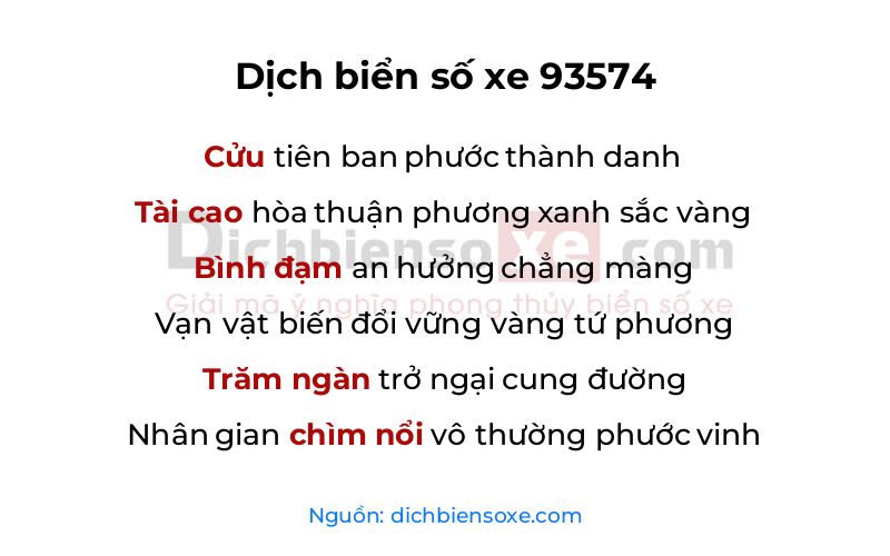 Dịch thơ biển số 93574