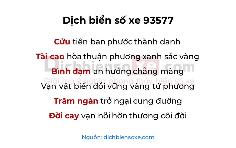 Dịch thơ biển số 93577