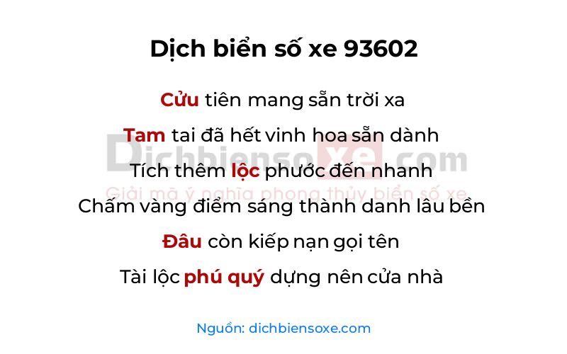 Dịch thơ biển số 93602