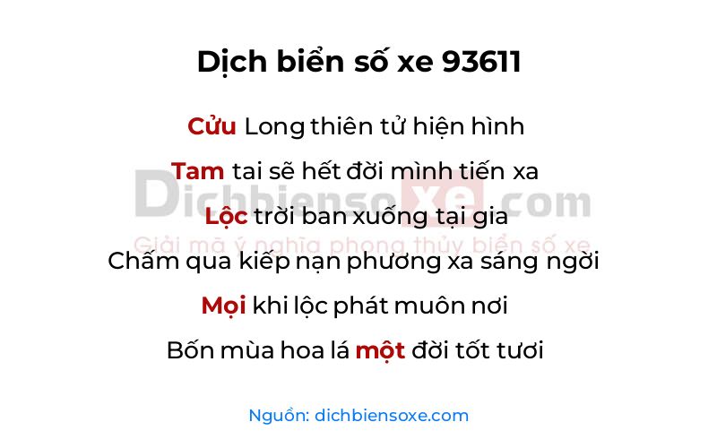 Dịch thơ biển số 93611