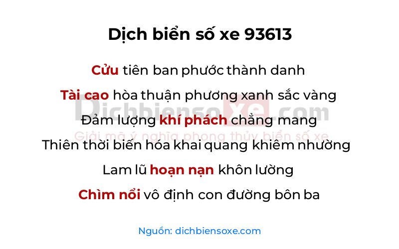 Dịch thơ biển số 93613