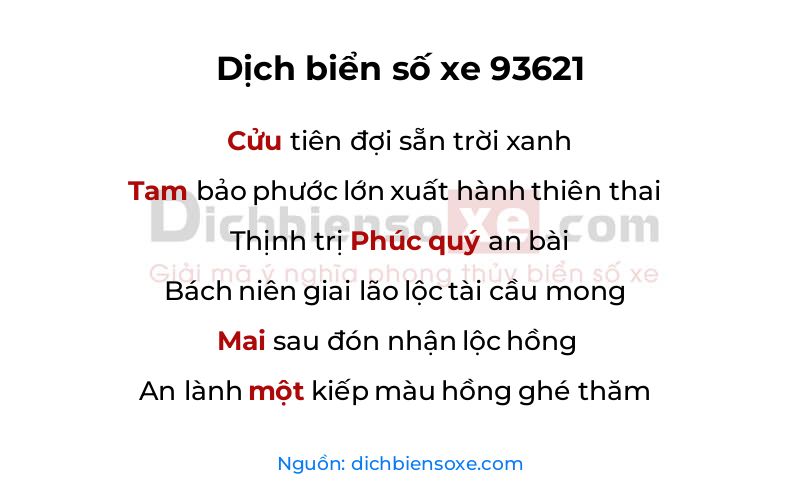 Dịch thơ biển số 93621