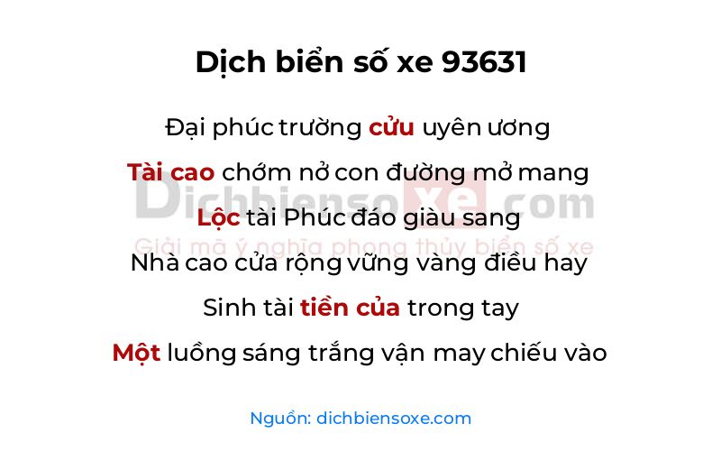 Dịch thơ biển số 93631