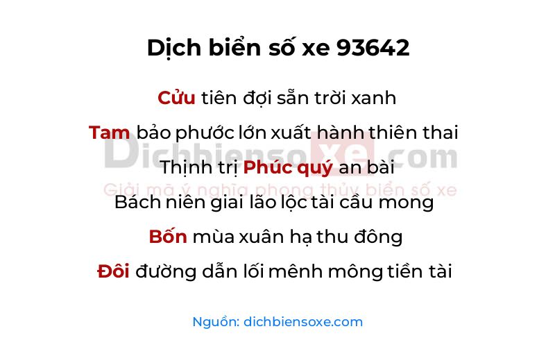 Dịch thơ biển số 93642