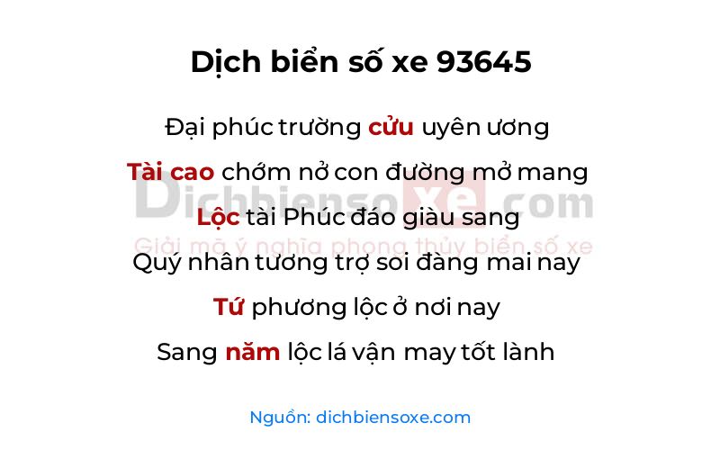 Dịch thơ biển số 93645