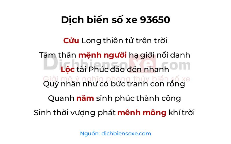 Dịch thơ biển số 93650