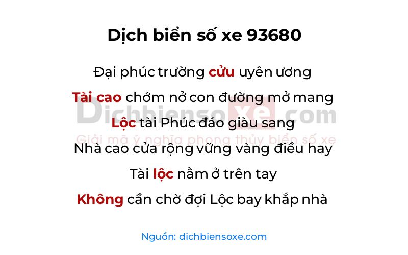 Dịch thơ biển số 93680