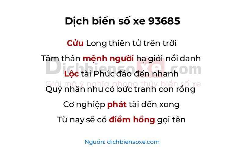 Dịch thơ biển số 93685