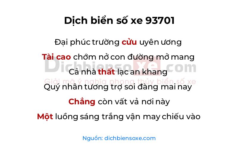 Dịch thơ biển số 93701
