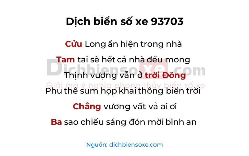 Dịch thơ biển số 93703