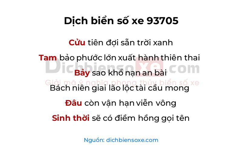 Dịch thơ biển số 93705