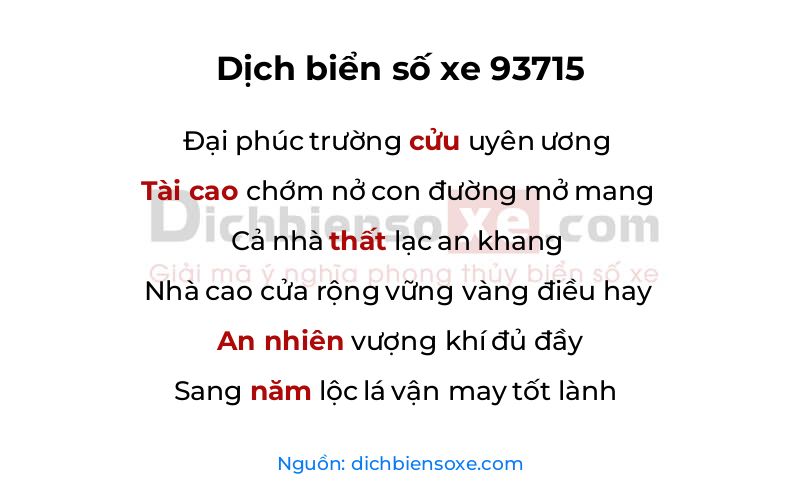 Dịch thơ biển số 93715