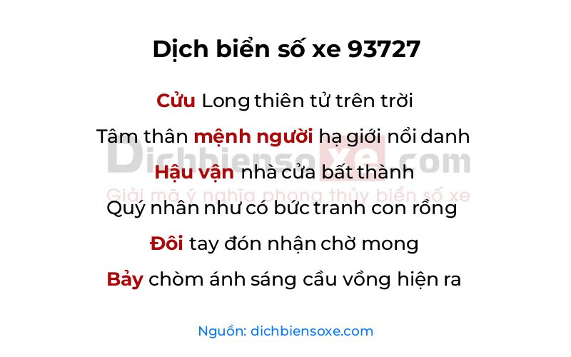 Dịch thơ biển số 93727