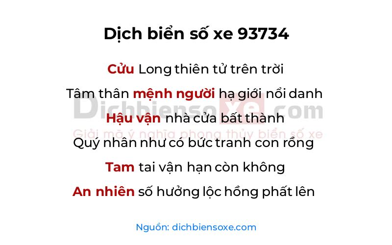 Dịch thơ biển số 93734