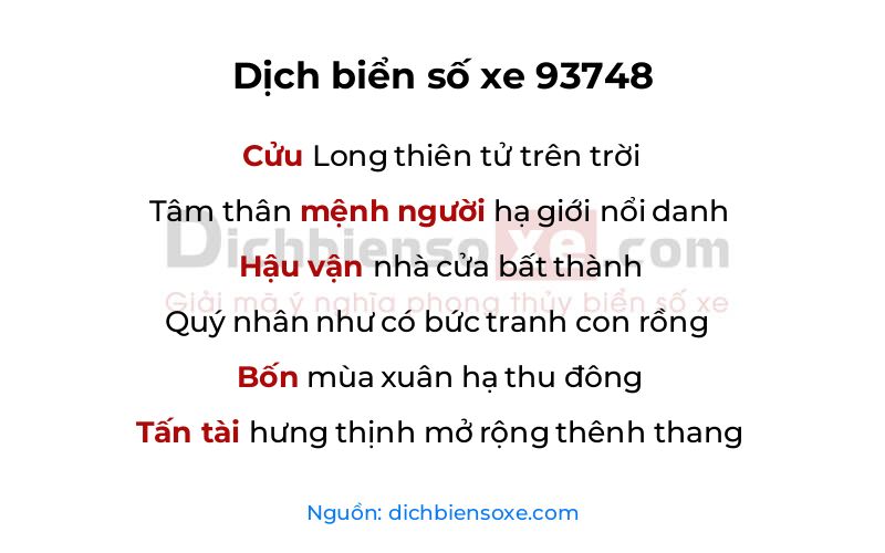 Dịch thơ biển số 93748
