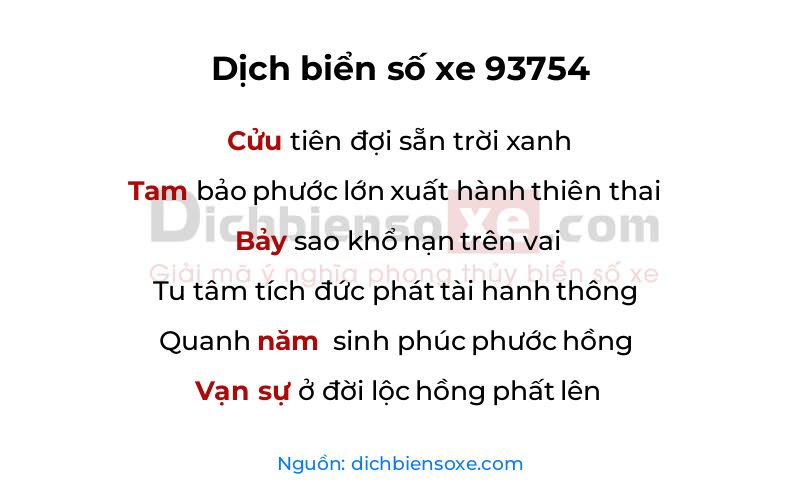 Dịch thơ biển số 93754