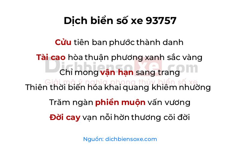 Dịch thơ biển số 93757