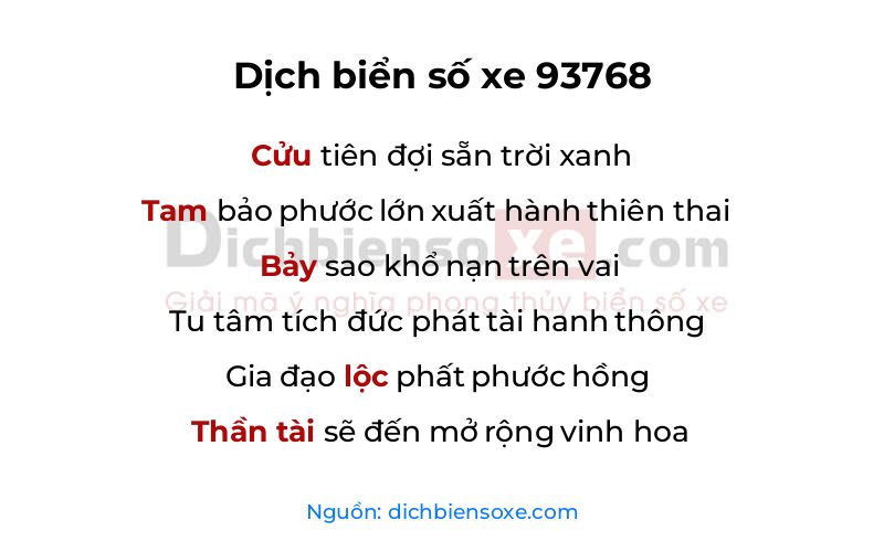 Dịch thơ biển số 93768
