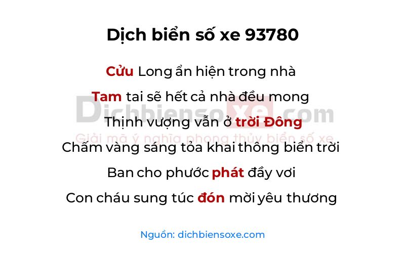 Dịch thơ biển số 93780