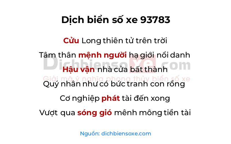 Dịch thơ biển số 93783
