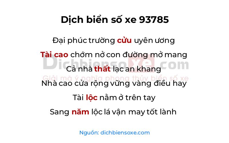 Dịch thơ biển số 93785