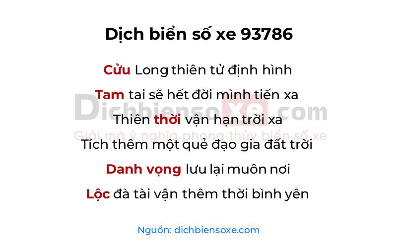 Dịch thơ biển số 93786