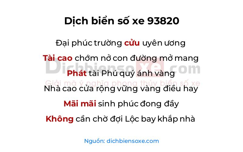 Dịch thơ biển số 93820