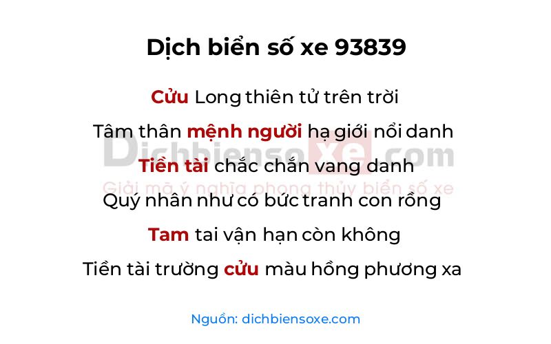 Dịch thơ biển số 93839