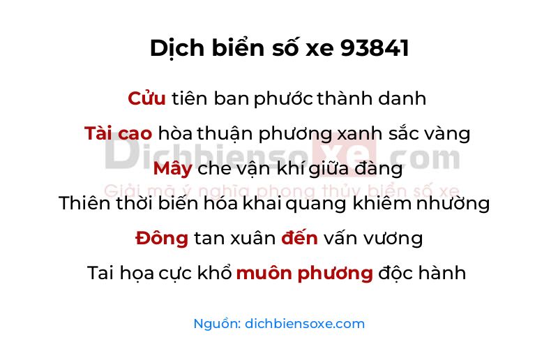 Dịch thơ biển số 93841